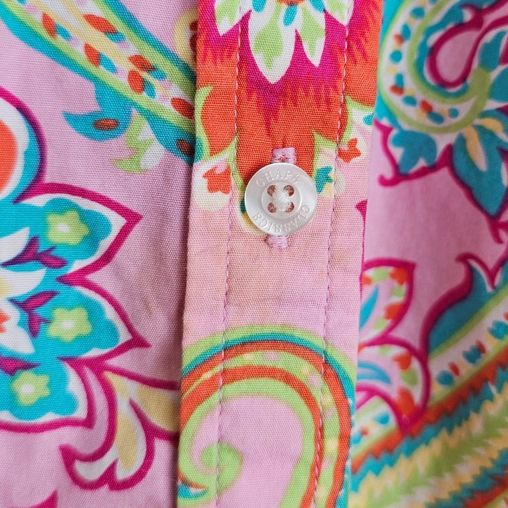 Chaps Button Down Shirt Womens L Pink Paisley Classics Cotton Long Sleeve G282 - Picture 3 of 7